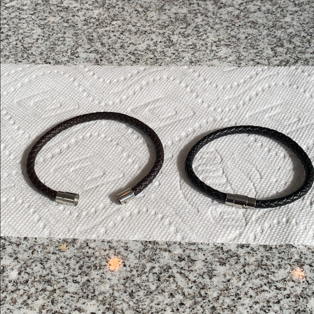 2 beautiful new mens braided leather 9” bracelets